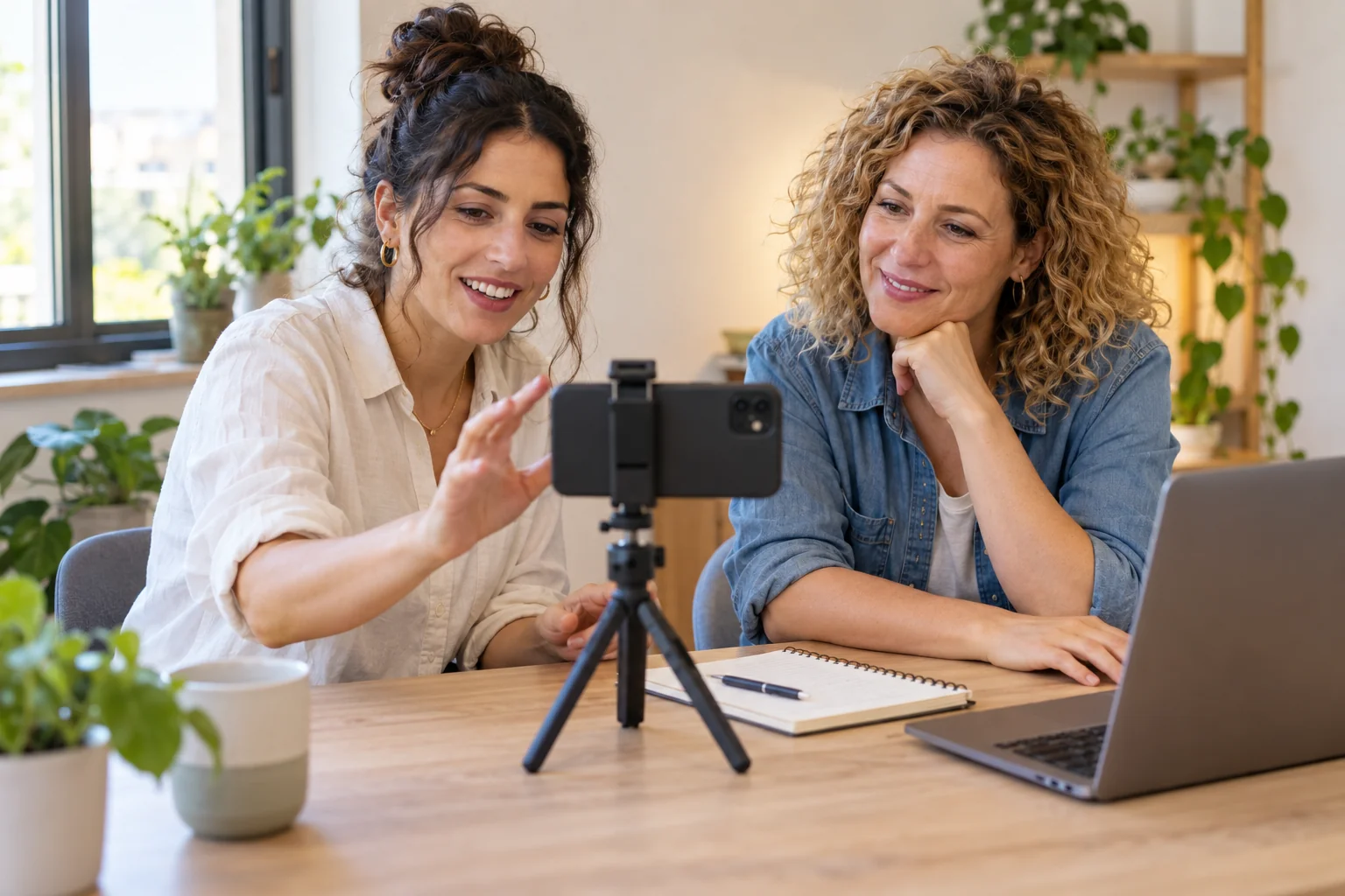 המחשה שנוצרה ב־AI: פגישה אישית עם יועצת סושיאל לעבודה על סרטון
